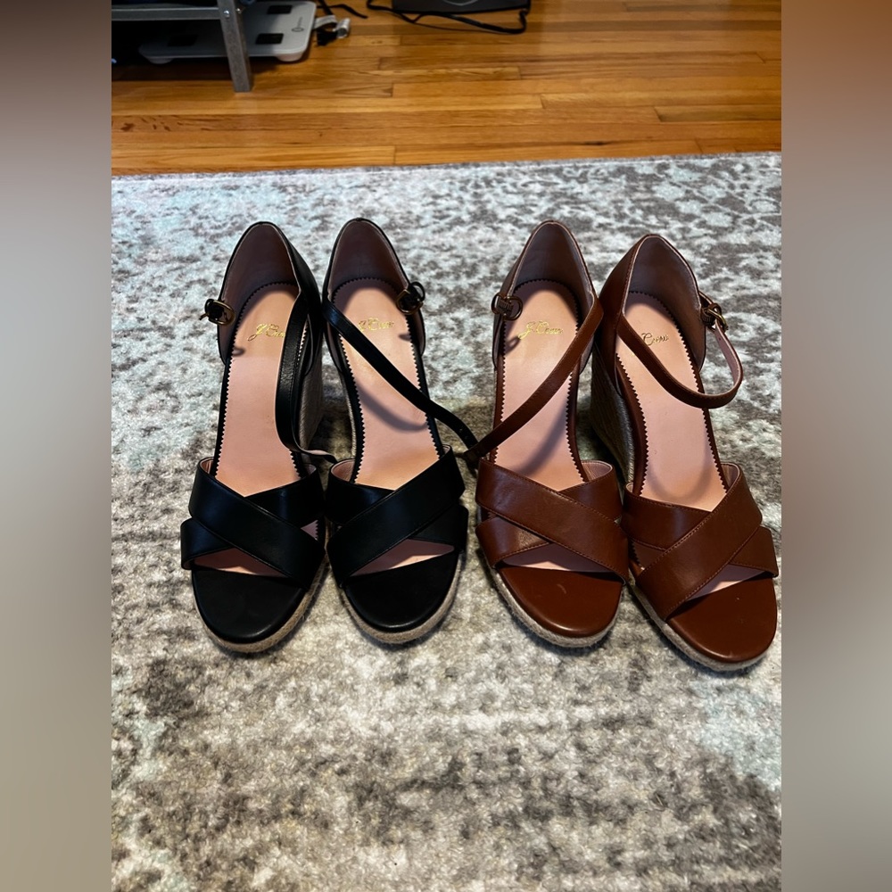 J.Crew Jute Wedge Sandals in Leather